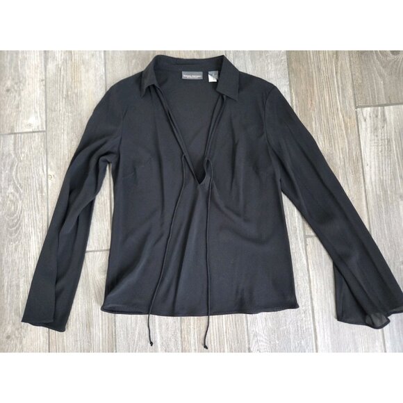 Banana Republic Black Semi Sheer Silk Blouse Sz Small. Y2K, Vampcore Lightweigt - Picture 2 of 7